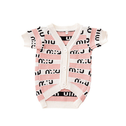 MIU Inspired Light Pink Trendy Cardigan Sweater, Comfortable & Warm Autumn/Winter Dog Clothes for French Bulldogs, Corgis, and Poodle