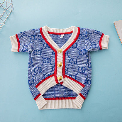 GG Inspired Luxury Knit Cardigan Dog Sweater for Corgi & Schnauzer – Trendy Fall/Winter Pet Clothes, Warm and Stylish Dog Outfit