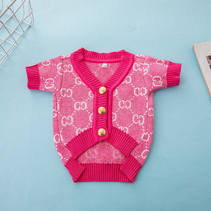 GG Inspired Luxury Knit Cardigan Dog Sweater for Corgi & Schnauzer – Trendy Fall/Winter Pet Clothes, Warm and Stylish Dog Outfit