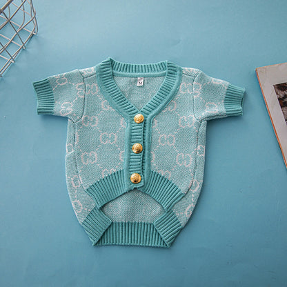 GG Inspired Luxury Knit Cardigan Dog Sweater for Corgi & Schnauzer – Trendy Fall/Winter Pet Clothes, Warm and Stylish Dog Outfit