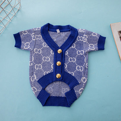 GG Inspired Luxury Knit Cardigan Dog Sweater for Corgi & Schnauzer – Trendy Fall/Winter Pet Clothes, Warm and Stylish Dog Outfit