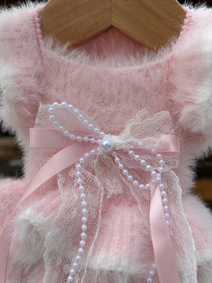 F027-Luxury Plush Dog Sweater Dress –Cloudy Soft Imitation Mink Winter Outfit for Small Breeds Like Yorkie, Maltese & Bichon