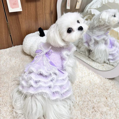 F027-Luxury Plush Dog Sweater Dress –Cloudy Soft Imitation Mink Winter Outfit for Small Breeds Like Yorkie, Maltese & Bichon