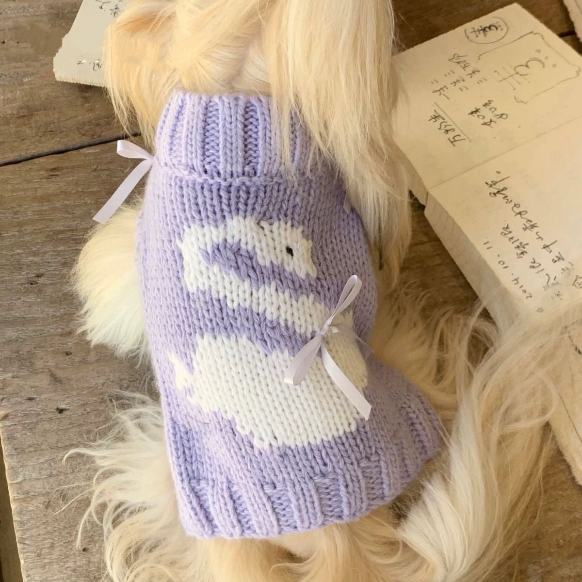 Cute Purple Pet Sweater with Swan Pattern for Dogs Warm Autumn Winter Knitwear for Small & Medium Pets – Yorkie, Bichon, Poodle