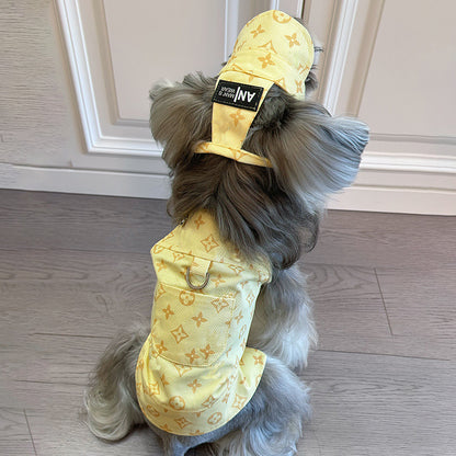 FF001-Yellow Clover Strap Skirt Dog Clothes Trendy Summer Thin Small Dog Pet Strap Skirt Adjustable Bigbear Teddy Corgi Schnauzer